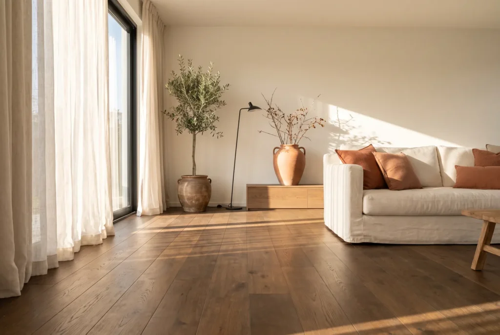 Salon avec parquet Eiche fumé Mehrschicht bis larges lames