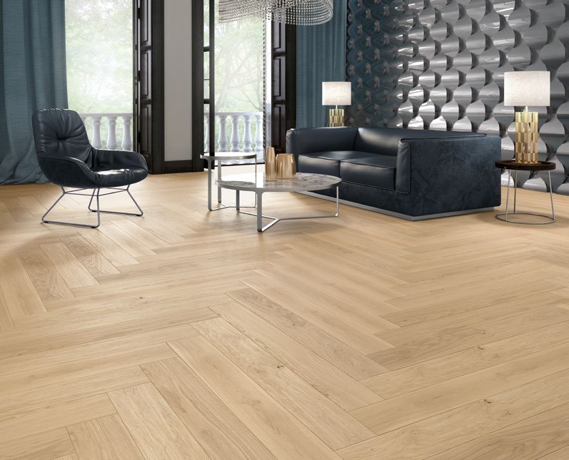 Parquet Chêne Discovery — Bâton rompu huilé porcelaine 148×1080