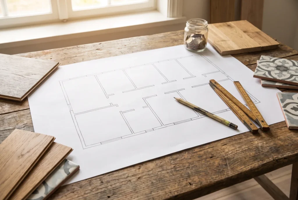 Plan de rénovation avec échantillons et budget