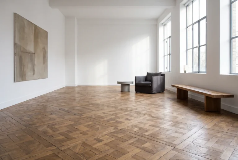 Loft blanc avec panneaux Versailles en oak fitted en diagonale