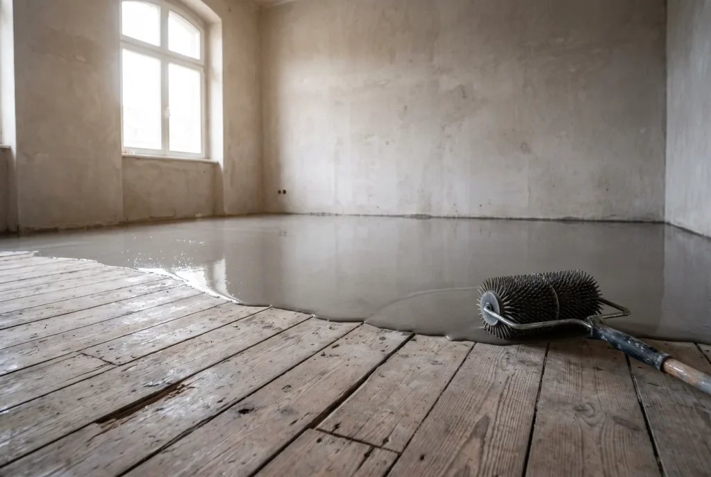 Ragréage coulé sur un vieux plancher en bois